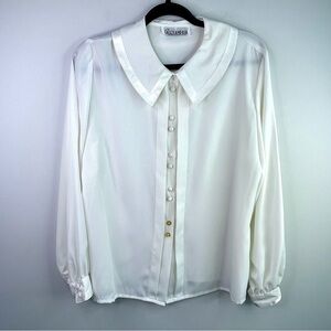Vintage Alexandria Off White Button Down Shirt with Peter Pan Collar Size Large